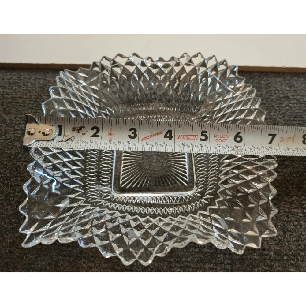 Vtg Clear Glass Imperial Diamond Point Ruffled Edge Candy Dish 7